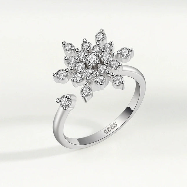 VENTFILLE 925 Sterling Silver Moon And Stars Zircon Rotatable Ring For Women Gift Diamond Relieve Stress Ring Jewelry Wholesale