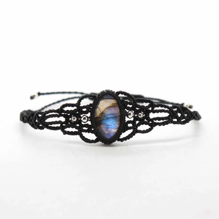 Braided Labradorite Stone Macrame Bracelets For Women Natural Spectrolite Flash Stone Rope Weave Adjustable Bracelet Jewellery