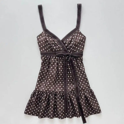 Y2K Cute distinctive Printed pattern sling Retro Lovely bow decoration Halter Tops Fashionable and casual Summer Chic Camisole