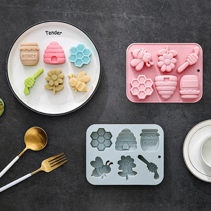 6-hole Bee Theme Silicone Mold 3d Flower Honeycomb Fondant Candy Chocolate Mould Fudge Dessert Soap Resin Mold Cake Decoration