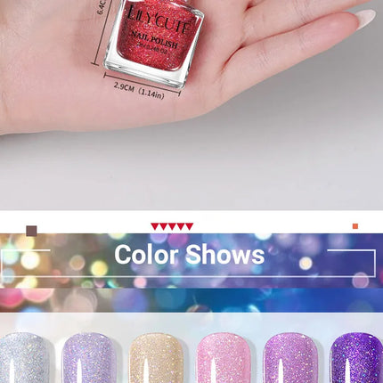 LILYCUTE 7ml Nail Polish Holographic Reflective Colorful Shining Effec Manicure Nail Art Varnish No Need Lamp Air Dry
