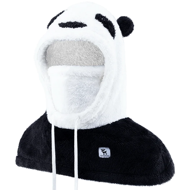 Qunature Parent-child Panda Ski Headgear Balaclava Soft Thermal Fleece Full Face Mask Winter Keep Warm Hood Scarf Neck Collar