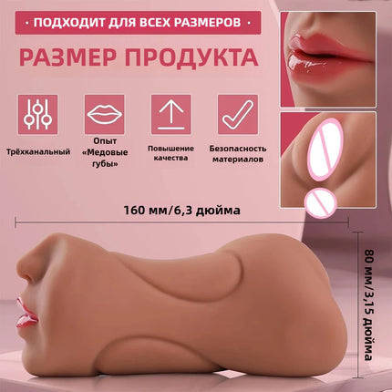 3 in 1 Male Masturbator Realistic Pocket Pussy Male Sex Toy Mouth Tongue Textured Vagina Tight Anus for Men Masturbation 18+