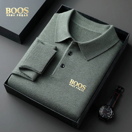 BOOS HRDAFREAR new autumn and winter wool collar long sleeved men's knitted polo shirt solid color middle-aged base sweatermen c
