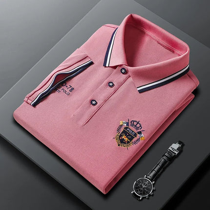 New Men's Business Casual Short Sleeved Shirt Embroidered Solid Color Polo Shirt Fashion Breathable Comfortable Versatile Top