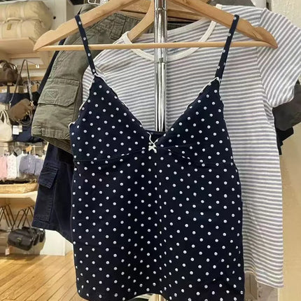 Floral Print Bow V Neck Camis Women Chic Lace Trim Sleeveless Slim Crop Tops Vest Sweet Casual Fashion Raw Hem Tank Top Y2k New