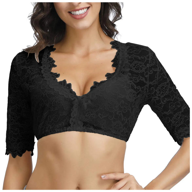 Perspective Lace Bra Women Bottoming Solid Color Cut Out Breathable Short Sleeve Lingerie For Women Sexy Deep V-Neck Tops