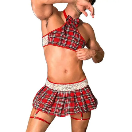 Stylish Men's Sexy Two Pieces Cosplay Student Lingerie Dress Male Naugty SM Party Roleplay Costumes Gay Open Crotch Fliter Wear