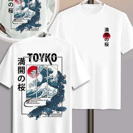 Men Japanese-style Trendy Pattern Loose Summer New T-shirt 100% Pure Cotton Soft Material Versatile Comfortable and Breathable