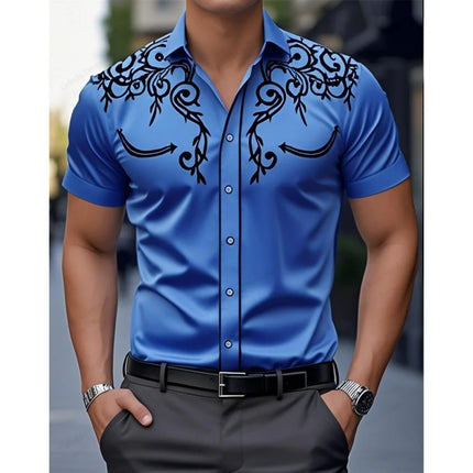 2026 New Men's Summer Western Cowboy Westernstyle Short-Sleeve Shirt Retro 3D Print Men Casual Lapel Blouse top Vacation Shirts