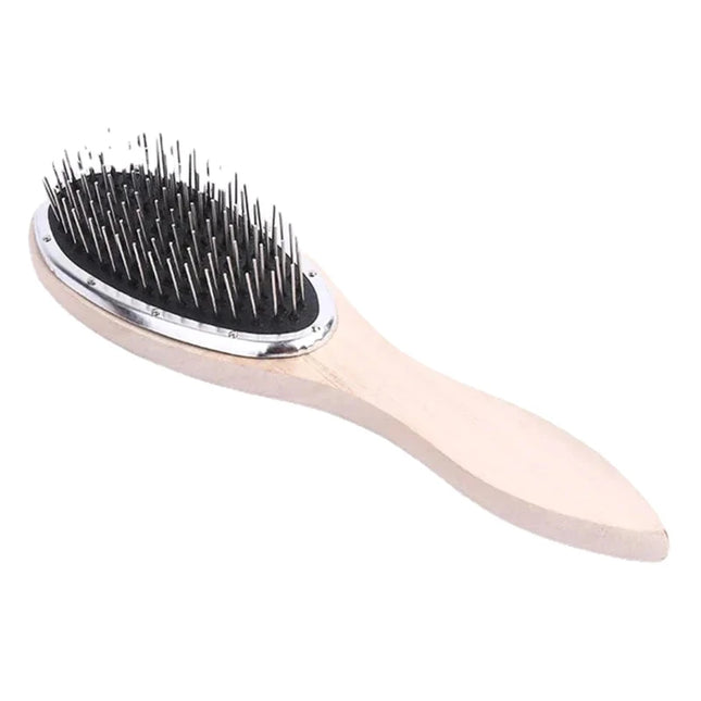 Brosse à cheveux démêlante à manche en bois Peigne à perruque en acier Peigne à dents larges Brosse de massage à tête ronde Peigne en métal de barbier