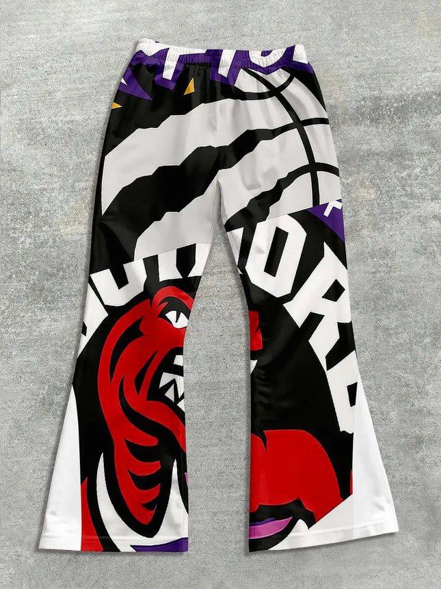 Men's Casual Street Style Trendy Cross Print Fashionable Slightly Flared Black and White Color-Block Design Sweatpants Men Pants