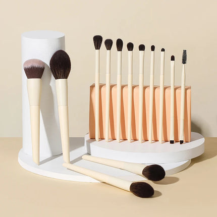 13-Piece Vegan Makeup Brushes Set - Fluffy Synthetic-Soft Bristles Eye & Face Cosmetics Kit with Nano-Fiber Handles