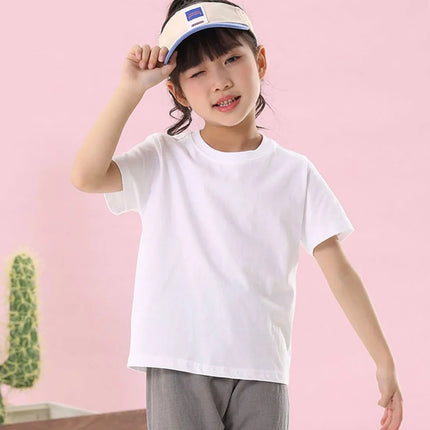 100% Cotton 180gsm Fabric Children Boy Girl T shirt 2025 New Summer Women Short Sleeve T-Shirt Cute Style White Solid Color Tops