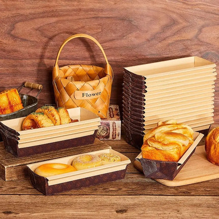 25PCS Brown Paper Baking Loaf Pan Rectangle Tray Brownie Toast Boxes Baking Tool For Wedding Party Accesseries