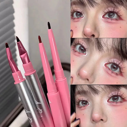 Long-lasting Natural 3D Inner Membrane Red Lying Silkworm Eye Liner Pen with Angle Folding Halo Dye Brush Double Head Eyeliner