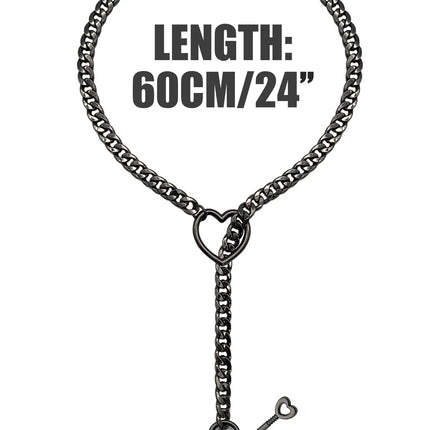 Womens Heart Slip Chain Necklace for Women with Rainstone Lock and Key Cuban Link Chunky Punk Rock Stainless Steel Choker