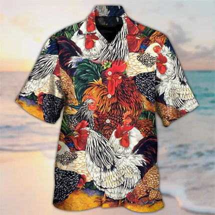 Newest Loose Breathable 3D Print Trendy Cool Fashion Chicken Shirts Beach Hawaiian Top Short Sleeves Summer Men's Men Tee