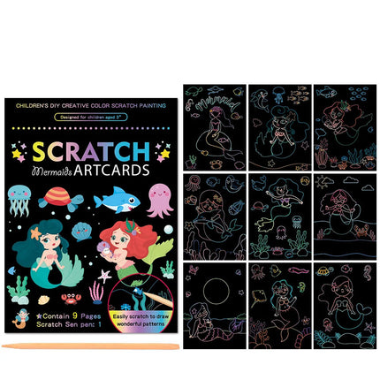 Children Scratch Painting Set Magic Rainbow Colors Scratch Art Painting Card Books Early Education Template Drawing Toys For Kid