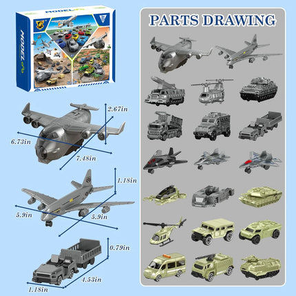 Children's Toy Car Model Set, Featuring 3 Themes: Aviation Aircraft, Dinosaur Transport, and Military Vehicles, Optional, with a Variety of Different Cars and Airplanes, Is a Perfect Gift for Boys and Girls Aged 3-12 for Birt