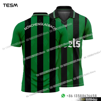 TESM Summer Vintage POLO Shirt Men Stripe Sports V-neck T-shirt Street Trendy Short Sleeve 3D HD Print T-shirt