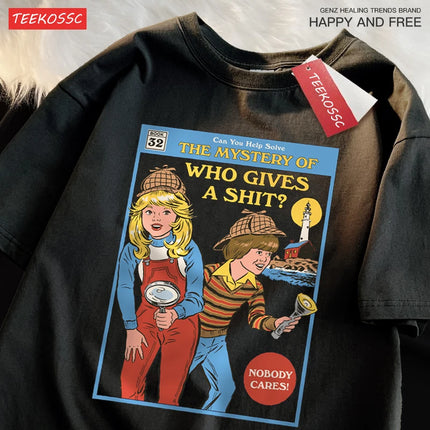 Can You Help Solve The Mystery Of Who Gives A Shit T-Shirts Male Cotton Tee Clothes Hip Hop Oversized T-Shirts Casual Loose Tops