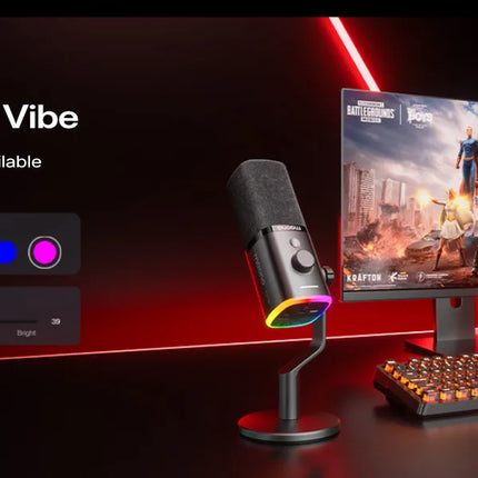 maono PD100W Wireless Dynamic Microphone Cardioid Dynamic Mic 50m Range One-Touch Noise Reduction RGB for Gaming Live Streaming