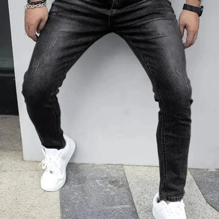 Autumn New Men's Stretch Jeans European American Fashion Casual Vintage Washing Feet Elasticity Denim Trousers Male