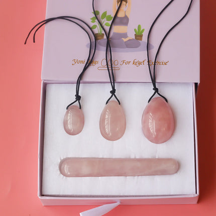 Drilled Rose Quartz Egg Natural Stone Crystal Massage Wand Yoni Ball Pelvic Kegel Exercise Tool Tightening Vaginal Muscle