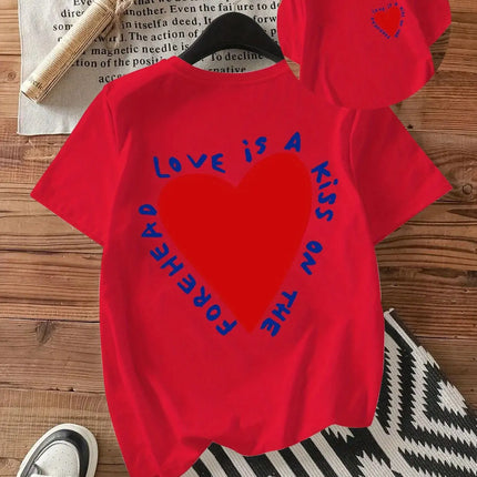 Y2k Fashion Geometric Heart Print Regular Print Tee Casual Loose Crew Neck Short Sleeve  Attire Aesthetic Clothes Unisex