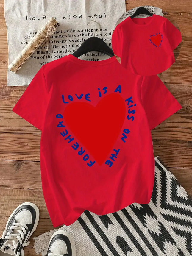 Y2k Fashion Geometric Heart Print Regular Print Tee Casual Loose Crew Neck Short Sleeve  Attire Aesthetic Clothes Unisex
