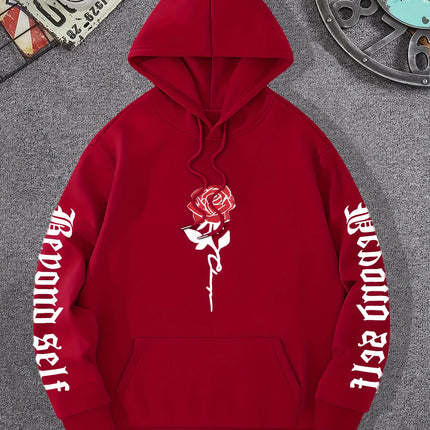 Rose Artistic Letter Printed Hoodies Casual Street Women Sweatshirts Comfortable Fleece Pullover Crewneck Loose Female Clothes