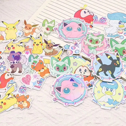 Genuine Pokemon Dazzling Stickers Cartoon Pikachu Toys Decals For Scrapbooks Diary Water Mugs Phones Decor Sticker Girls Gifts