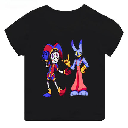 Hot Sale The Amazing Digital Circus Print Kids T-shirt Girls Clothes Baby Boys Black Short Sleeve Cotton T Shirt Children Tops