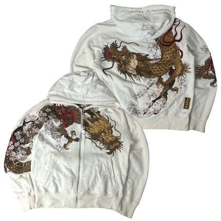 American Retro Sakura Dragon Graphic Zipper Hoodie Y2K Clothes Men Women Hip Hop Retro Casual Oversized Hoodie Jacket