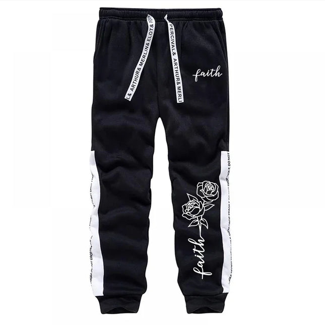 Faith Flower Print Hoodie and Sweatpants 2pcs Set Men/women Daily Casual Sports Hooded Outfit Autumn Unisex Fashion Jogging Suit