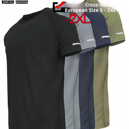 Men's Short Sleeve Sport T-shirt Quick Dry Running Blue Football Training Fitness Casual Wear Polyester Fiber round Neck T-shirt