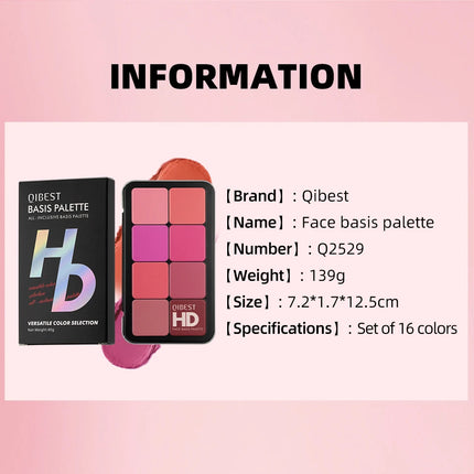 QIBEST 16 Colors Box Blusher Plate Multi-Color Cream Blush Plate Concealer Contour And Highlighter Palette Makeup Blush Face