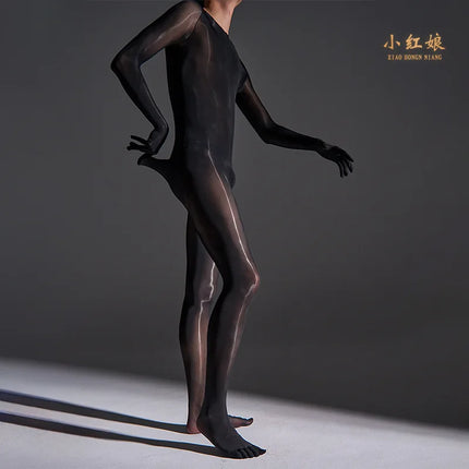 Ultra-thin Horse Oil Stockings Full Body Shiny Tight Bodysuit Anti-snag Pantyhose Sexy Backless Five-finger Black Stockings for