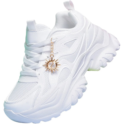 Women increase 6CM platform high heels Four seasons outdoor pure white sneakers Fashion exquisite accessories casual shoes women