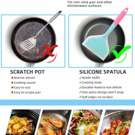 Silicone Spatula Cooking Utensils Beef Meat Egg Kitchen Scraper Wide Pizza Cooking Tools Shovel Non-stick Spatula Color Randomly