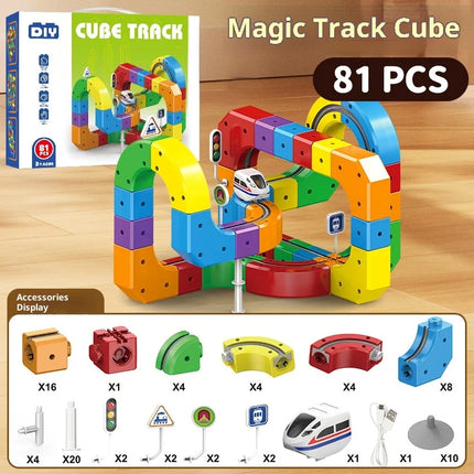 Electric Magnetic Track Set STEM Building Toy with Anti-Gravity Vehicles 100+ Pieces Creative DIY Railway Model for Kids Gift