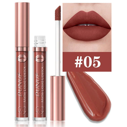 DUNUF 18 Color Matte Velvet Lipstick Waterproof Long-lasting Nude Matte Lip Gloss Clear Moisturizing Lip Oil for Women Makeup