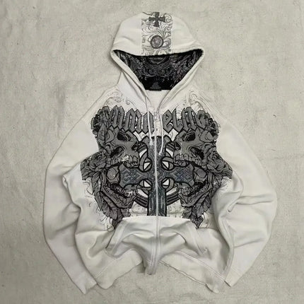 American Fashion Trend Sell Spot Two Sided Zipper Hoodie Women Street Y2K New Casual Loose Fleece Thick Sweatshirt Couple Hoodie