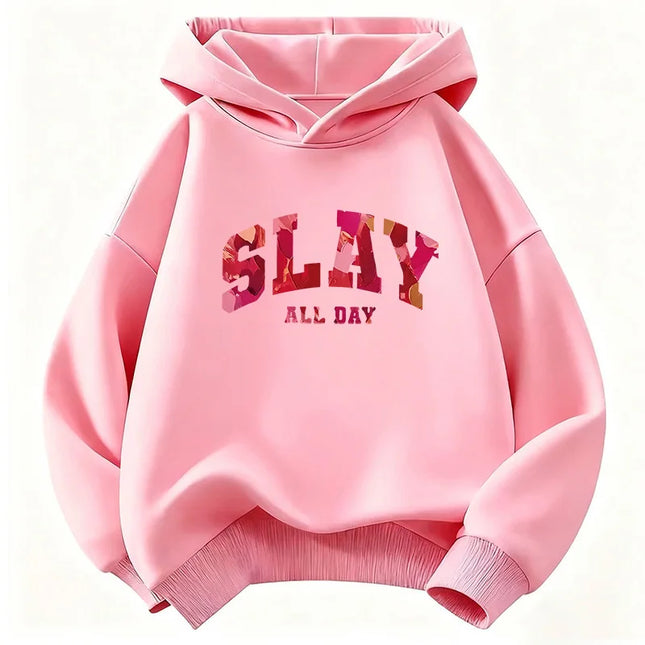 Y2k Slay All Day Letter Printed Kids Hoodie Children's Sweatshirt Hoody for Boys Girls Casual Hoodies Hip Hop Clothes