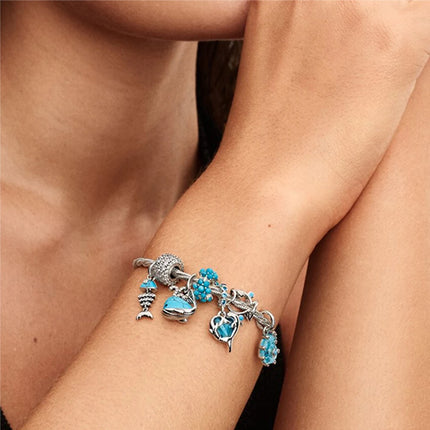 925 Sterling Silver Blue Whale Dolphin Elephant Snail&Shell&Seahorse Dangle Charm Fit Brand Bracelet Neutral DIY Jewelry