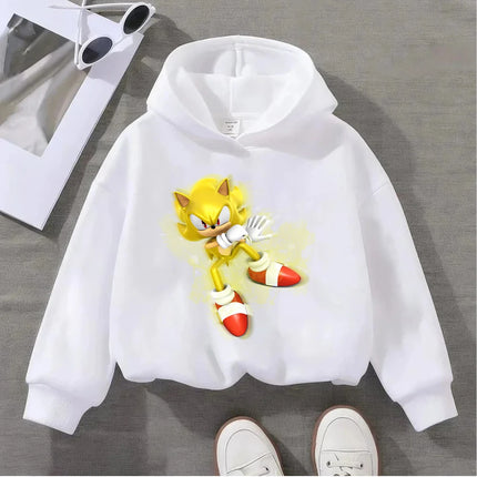 Kids Sonic The Hedgehog Hoodie Boys Girls Golden Super Sonic Print Sweatshirt Long Sleeve Casual Pullover Children's Cartoon