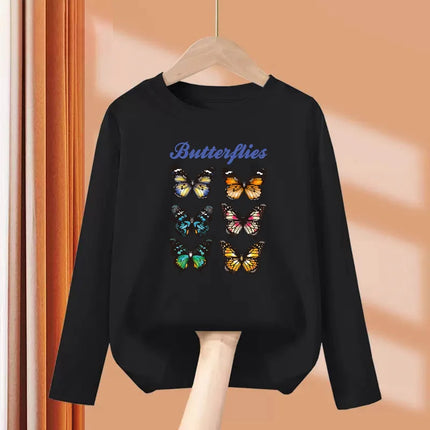 Girls New Fall Clothes Paris Eiffel Tower T-shirt Long-sleeved Cotton Tops Little Girl Butterfly Party Tees