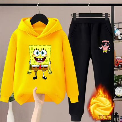 Yellow Children's hoodie SpongeBob Square Pants 3-12 years kids girls boy clothing tops+pants set leisure outerwear sweatshirt