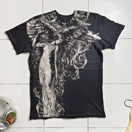 2000s affliction T-shirt Clothes Retro Punk Hip Hop Graphic Print Oversized T-shirt Men's New Round Neck Cotton Short Sleeve Tops
